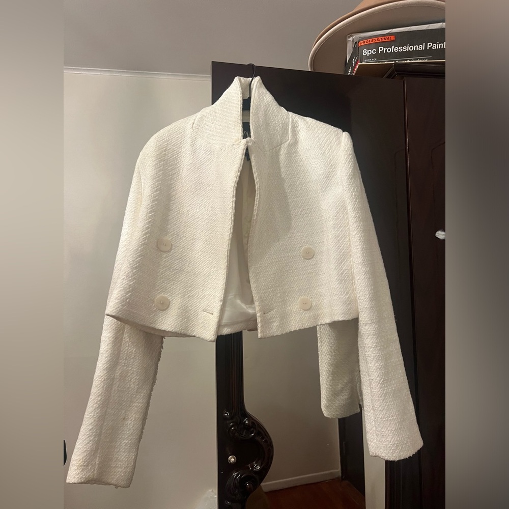 Zara midi white tweed jacket women’s